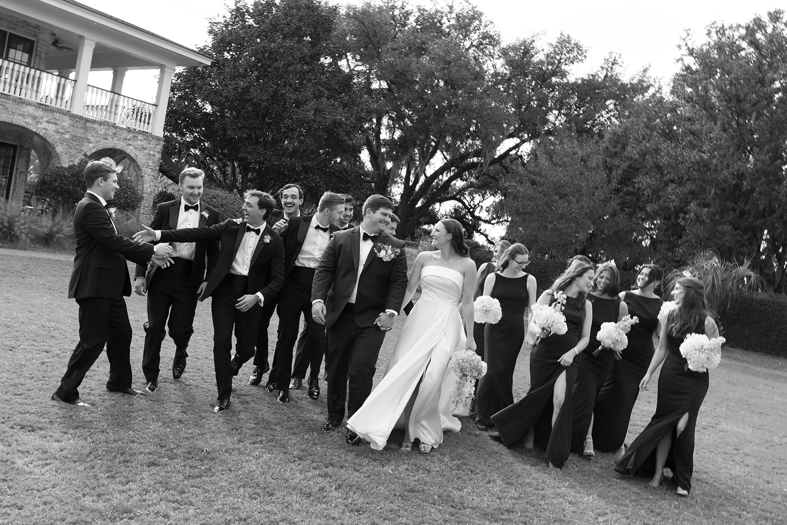 the wedding party walking together