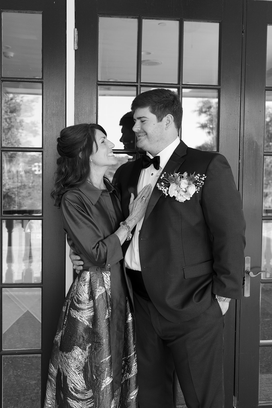 Brooks shares a sweet moment with his mother before the ceremony at their Charleston wedding.