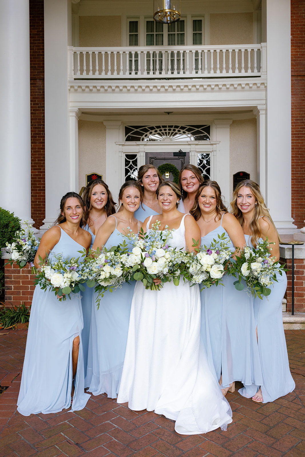 Greenville wedding photographer's images of a bridal party dressed in blue 