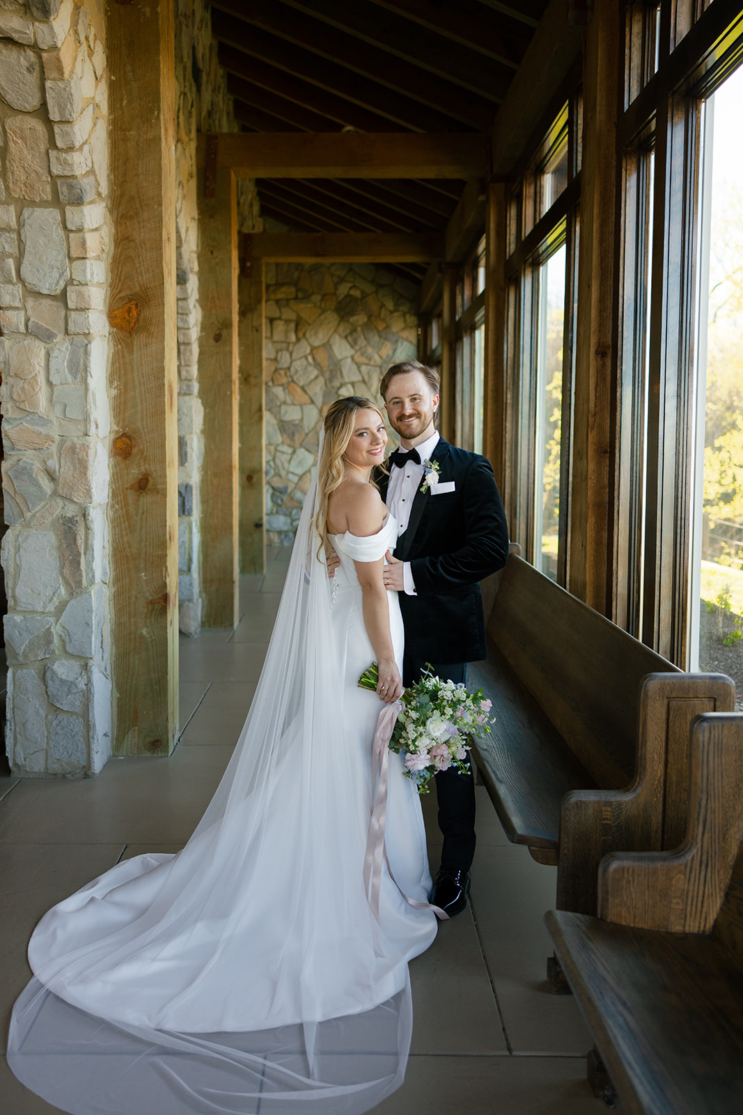 bride and groom wedding portrait  at Glassy Chapel 