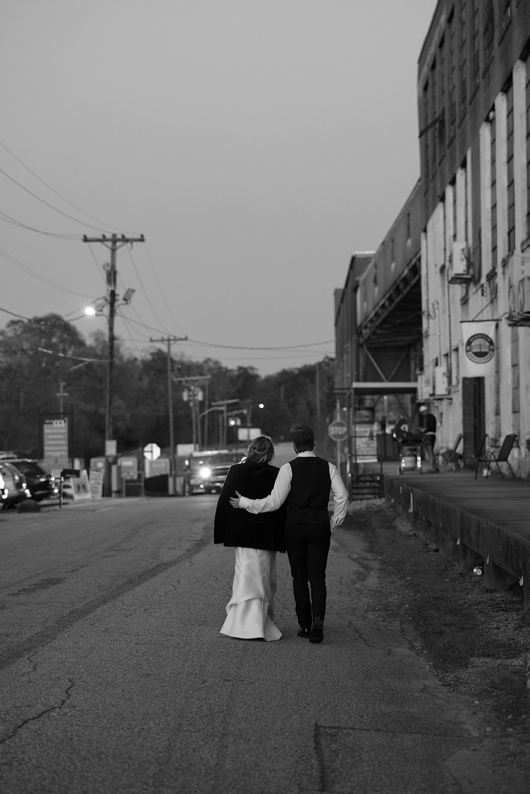 bride and groom walking to the reception