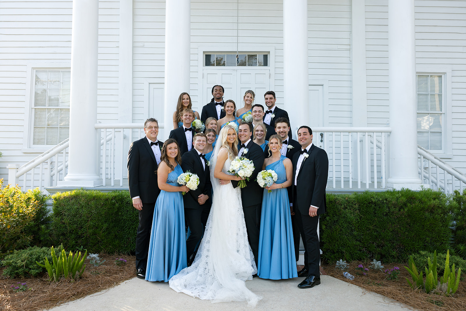 Bride and Groom and their bridal party at a Boone Hall Plantation wedding