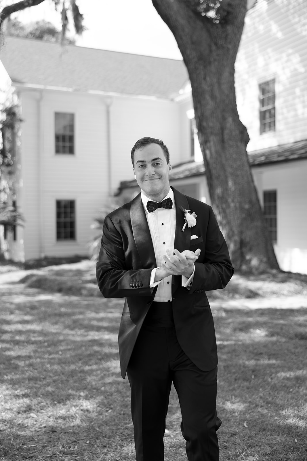 groom portrait outside before the Boone Hall Plantation wedding