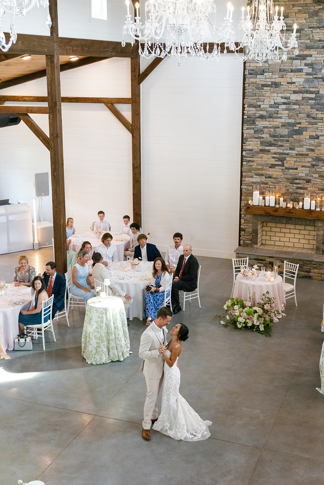 overhead shot of the newlyweds sharing their first dance