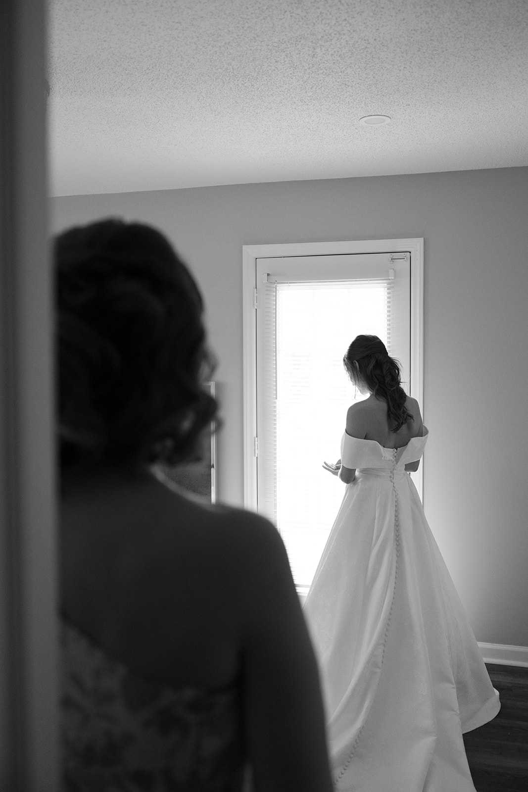 The bride and her mother share a sweet moment at an Airbnb in Greenville, South Carolina